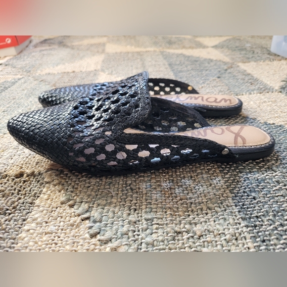 Sam Edelman 7.5 Black Woven Leather Slip On Flat Slide Mules Shoes - Picture 3 of 5